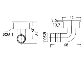 Cockpit Drain 90° with Check Valve 316 Stainless Steel