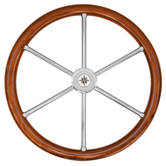 Allpa 6-Spoke Wheel 'Type 6N' Stainless Steel With Teak Rim With Finger Grip, Incl. Adapter, Ø500mm