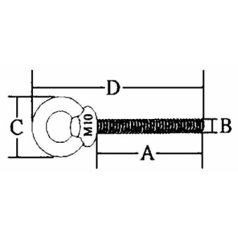 Allpa Stainless Steel Eye Bolt (Screw Eye), A=100mm, B=8mm, C=33mm, D=136mm