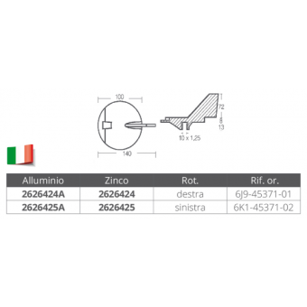 E. Polipodio Aluminium Right Fin For Yamaha Engine 150/200 HP