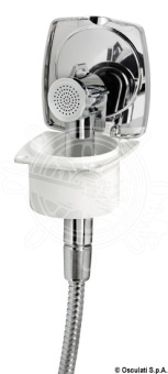 Osculati New Edge Chromed Door Boat Shower with Niagara ABS Shower Head 88x95 mm with Net PVC Hose 4 meter - 15.160.21
