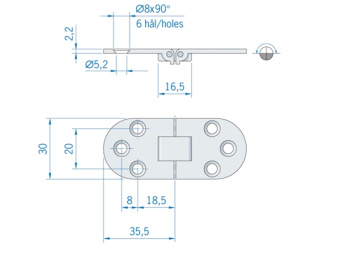 Table Hinge ROCA 71 x 30mm Stainless Steel – Flat Design with Extended Base for Reliable Table Setup