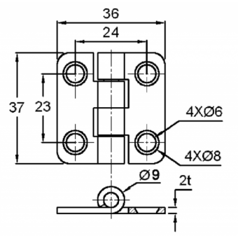 Marine Town Hinge With Cover 36x37 mm