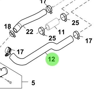 Bukh 00103-5S106 - Left-Hand Coolant Hose for Exhaust Manifold Outlet on S270J Engines