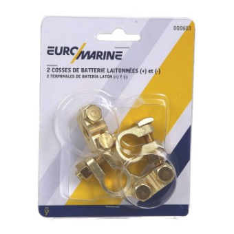 Euromarine Brass-Plated Battery Terminals, Double Clamp - Pair