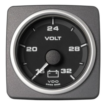 VDO A2C59501941 - Veratron 52mm (2-1/16") AcquaLink Voltmeter Gauge 16-32V Range - Black Dial & Bezel