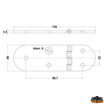 Trem M3540226 - AISI 316 Stainless Steel Hinges Thickness 4 mm - 126x40 mm Reversed Model