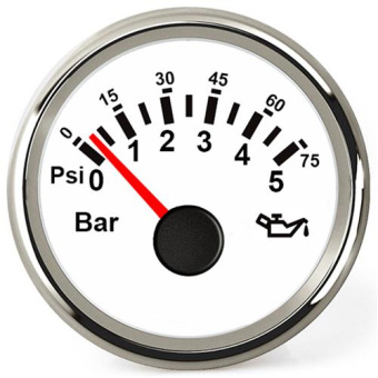 Hollex Oil Pressure Gauge White/Stainless Steel 9-32V 0-5 Bar