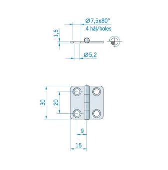 Hinge ROCA 30x15mm Stainless Steel