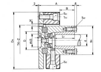 Centaflex Coupling, AM-28 1.0, Max. 525nm (Pleasure Craft), D=63,5mm, Tk=82,5 & 108mm, Z=4x90°, M=M10