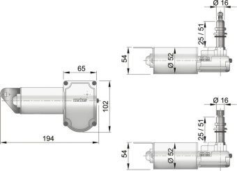 Vetus RW08A Wiper Motor, 12 V, 25 mm, Spindle With Parallel End, 2 Speed