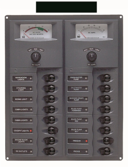 BEP 904A Switch Panel 16 Way + Voltmeter and Ammeter