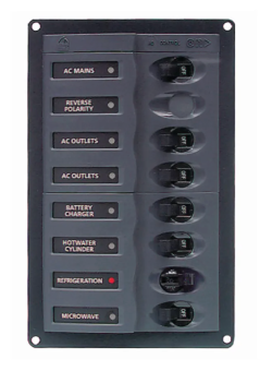 BEP 900-ACM6W-110V – AC Main Circuit Breaker Panel, 110V AC, 6 Loads + 1 Input, No Meter, Double Pole Mains, Vertical Mount