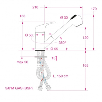 Barka 03.08.05502 - Classical One Handle Mixer With Pull-Out Shower 2 m