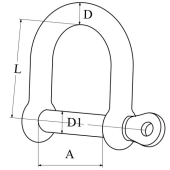 Hollex D-Shackle Wide Forged 8mm With Safety Pin Stainless Steel 316