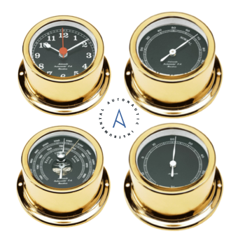 Autonautic SE72D - Minor Ships Clock Set Gold Brass Black Dial 72mm