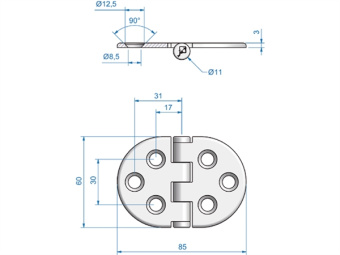 Oval Hinge ROCA 85 x 60 mm Stainless Steel