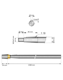 Vetus SA35/1500 - Stainless Steel Shaft with Cap Nut L=1500mm, Ø35mm