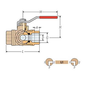 Guidi Three-Way Ball Valve 1/4" L-Bore
