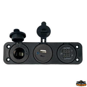 Trem L0612080 - Voltmeter Ammeter Digital Cigarette Lighter Socket And USB A+USB C Black Colour