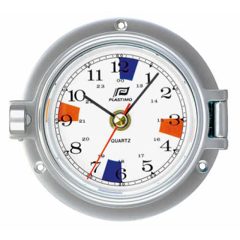 Plastimo 54779 - 4" matt chrome porthole clock with silent zones