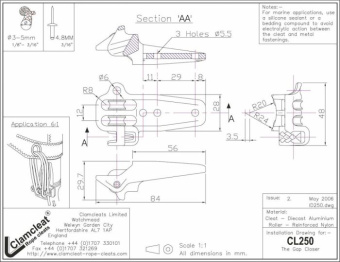Clamcleat CL250 The Gap Closer 6:1 Downhaul Cleat for 3–5 mm Rope, Aluminium & Nylon