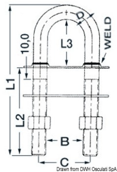 Osculati 39.127.03 - U-bolt conic fittings mirror-polished Stainless Steel 110x9.5mm