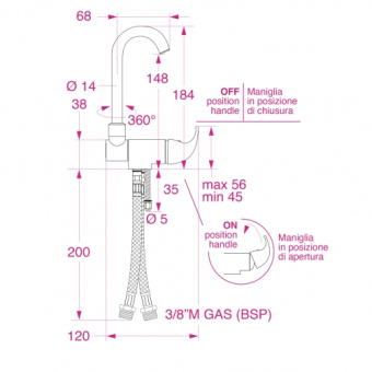 Barka 03.23.05000 - One Handle Ceramic Fold Down Tall Spout Mixer With Flow Breaker Chrome