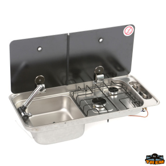 Trem Z0814101 - Combination Gas Stove 2 Burners With Built-In Right Sink And Glass-Tempered Cover Model FL1401