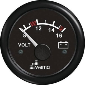 Wema 110330 Blackline Ø52mm Voltmeter 8-16V - Black