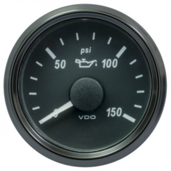 VDO A2C3832700032 - SingleViu 0248 Engine Oil Pressure 150PSI Black 52mm Amber Lighted w/ Red Pointer