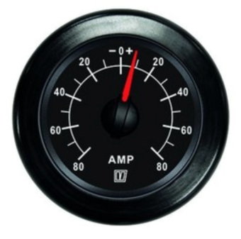 Vetus AMP080B - Ammeter, Black, 12/24V (+/- 80A), Cut-out Size Ø 52 mm (incl. Shunt)