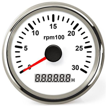 Hollex RPM/Hour Meter White/Stainless Steel 9-32V 0-3000 RPM