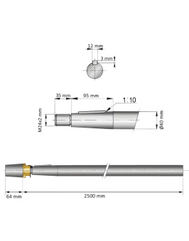 Vetus SA40/2500 - Stainless Steel Shaft with Cap Nut L=2500mm, Ø40mm