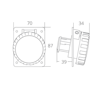 Socket 2P 12/24V. 16A IP67