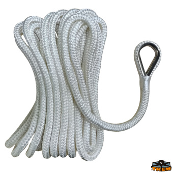 Trem Moor Line Double Braided High Tenacity Polyester Mooring Line with Stainless Steel Thimble