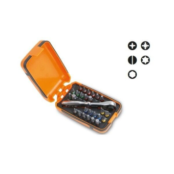 Beta 008600880 - 25 Bits, Connector And Reversible Ratchet In Plastic Case