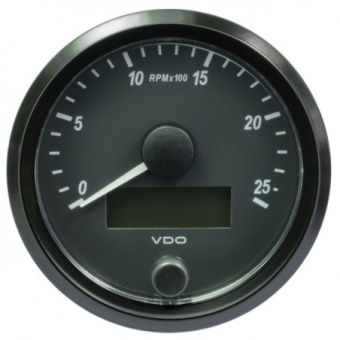 VDO A2C3832970030 - SingleViu Tachometer 2.500 RPM Black 80mm White Lighted w/ Red Pointer