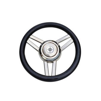 Allpa 3-Spoke Wheel 'Model 26' Stainless Steel With Black Polyurethane Rim, Ø350mm, Depth 60mm