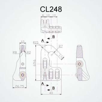 Clamcleat CL248 Cleat with Hook and 3 Sheaves for 3–5 mm Rope