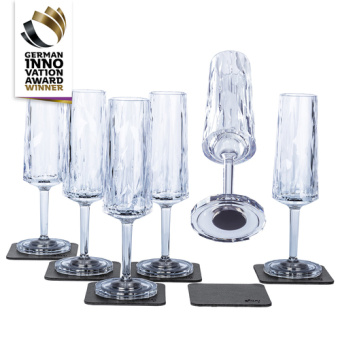 Silwy KO-CH-C-6 - Silwy Drinkware Magnetic Plastic Champagne Glasses W/metal Nano Gel Pads, Clear, Set Of 6