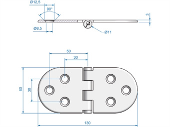 Hinge ROCA 130 x 60 mm Stainless Steel