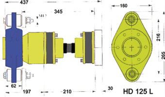 Hydradrive Type HD-125 CV-Drive Shaft System Set, With Thrust Bearing, CV-Shaft And Adapter Flange