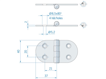 Hinge ROCA 74 x 40 mm Stainless Steel