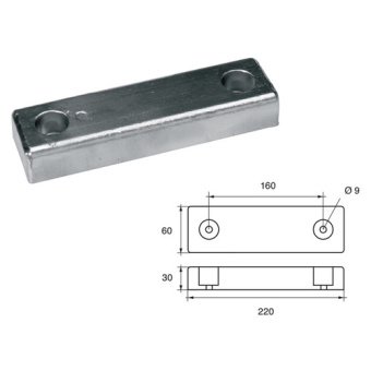 E. Polipodio NC015 Zinc Anode for Riva Hull 220x60x30 mm, 2.8 kg