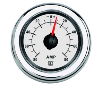 Vetus AMP080W - Ammeter, White, 12/24V (+/- 80A), Cut-out Size Ø 52 mm (incl. Shunt)