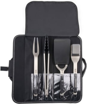 Kenyon A70011 4-Piece Grill Utensil Set with Spatula, Fork, Tong, Grate Cleaning Brush and Canvas Storage Bag