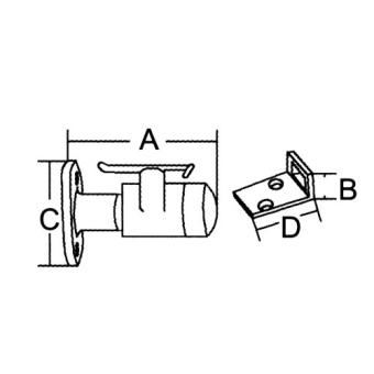 Allpa Stainless Steel Door Stop Catch, With Rubber Bumper Stop, A=61mm, B=17mm, C=50mm, D=30mm