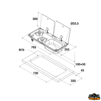 Trem Z0802765 - Combination Gas Stove 2 With Built-In Sink And Glass-Tempered Cover Model FL1765