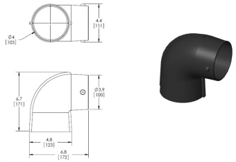 MSI A4-90 ABS Plastic Adapter Elbow 4" ID Adapter Inlet - 4" Hose Outlet